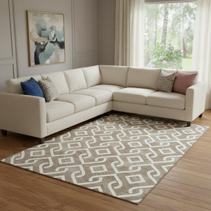 HomeRoots 9' X 12' Brown and Ivory Geometric Area Rug - Washable, UV-Protected, Durable for High-Traffic Homes 652484