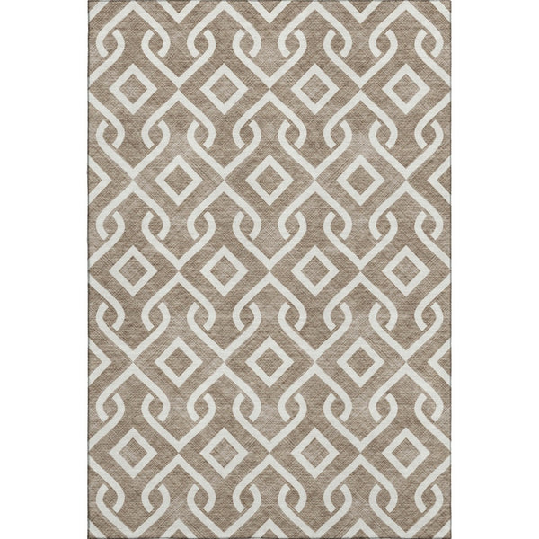 HomeRoots 10' X 14' Brown & Ivory Geometric Washable Area Rug - Durable, UV-Protected, Perfect for Busy Homes 652485