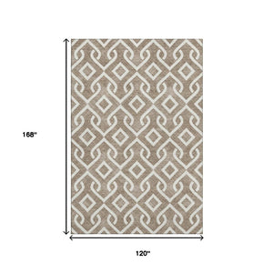 HomeRoots 10' X 14' Brown & Ivory Geometric Washable Area Rug - Durable, UV-Protected, Perfect for Busy Homes 652485
