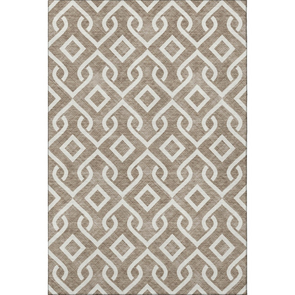 HomeRoots 10' X 14' Brown & Ivory Geometric Washable Area Rug - Durable, UV-Protected, Perfect for Busy Homes 652485