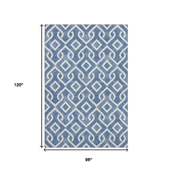 HomeRoots 8' X 10' Blue & Ivory Geometric Area Rug - Stylish, Washable, UV-Protected for Busy Homes 652489