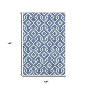 HomeRoots 10' Blue and Ivory Geometric Washable Area Rug – Durable, UV-Protected, Perfect for Large Spaces! 652491