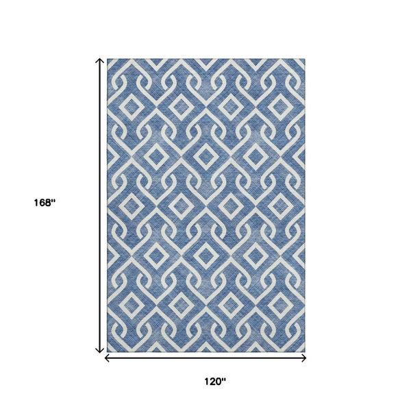 HomeRoots 10' Blue and Ivory Geometric Washable Area Rug – Durable, UV-Protected, Perfect for Large Spaces! 652491