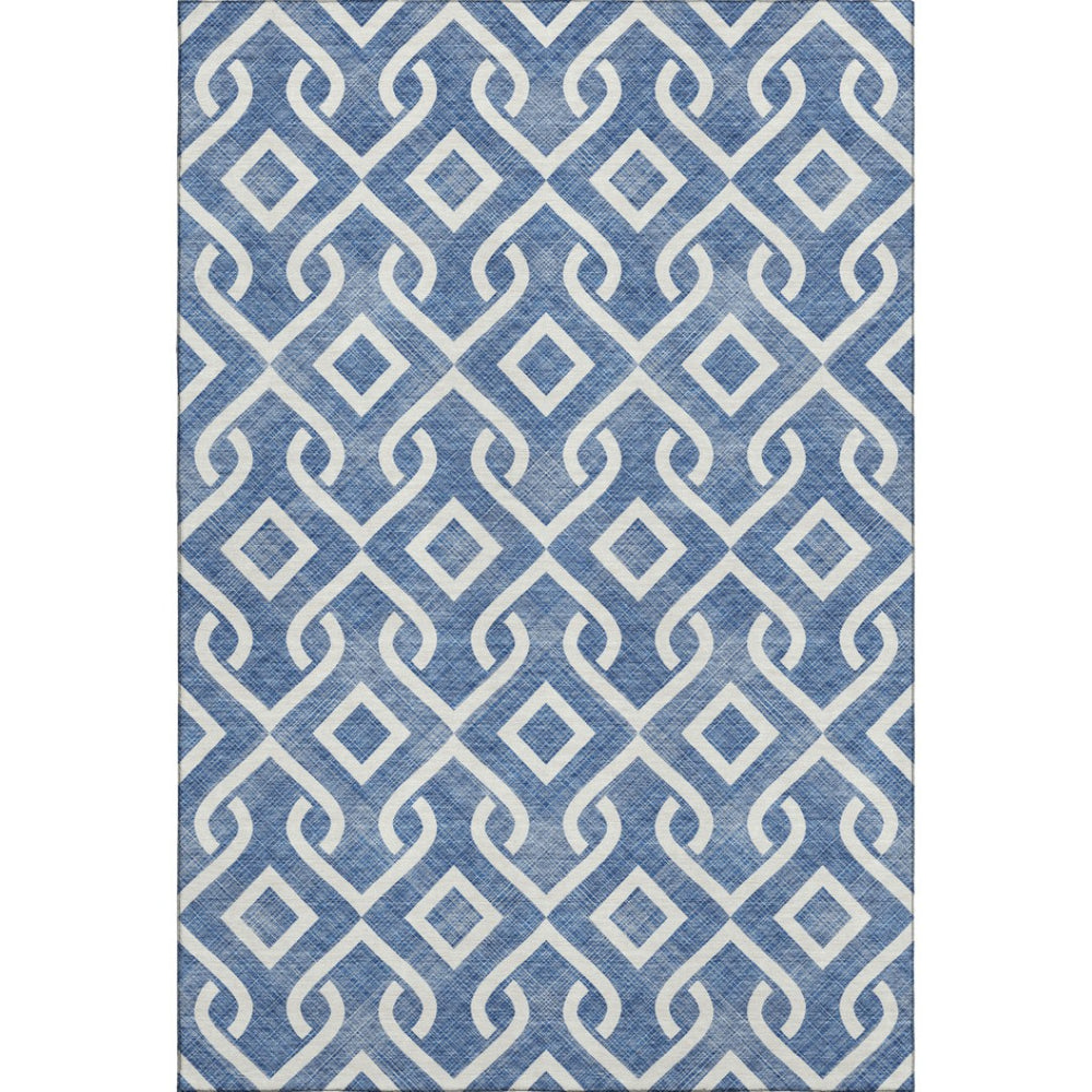 HomeRoots 10' Blue and Ivory Geometric Washable Area Rug – Durable, UV-Protected, Perfect for Large Spaces! 652491