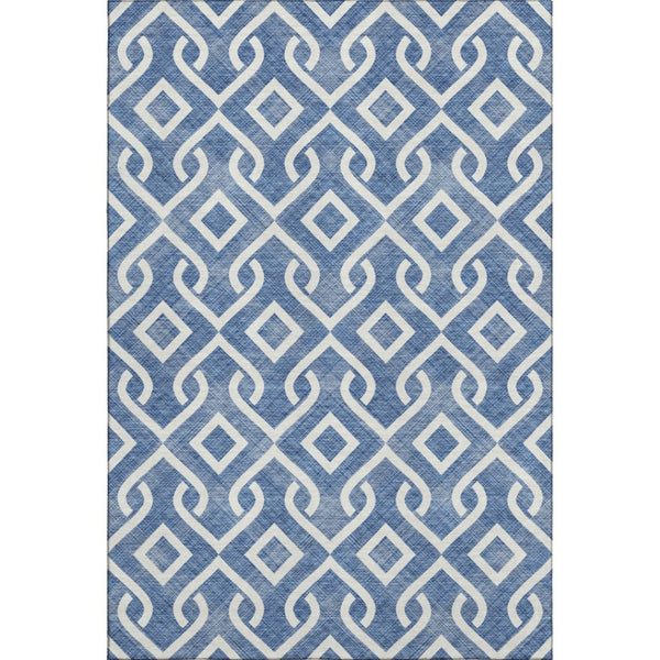 HomeRoots 10' Blue and Ivory Geometric Washable Area Rug – Durable, UV-Protected, Perfect for Large Spaces! 652491
