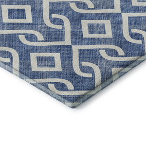 HomeRoots 10' Blue and Ivory Geometric Washable Area Rug – Durable, UV-Protected, Perfect for Large Spaces! 652491