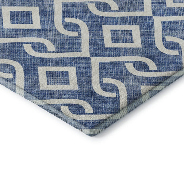 HomeRoots 10' Blue and Ivory Geometric Washable Area Rug – Durable, UV-Protected, Perfect for Large Spaces! 652491