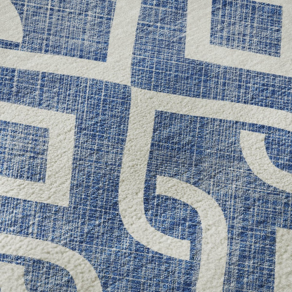 HomeRoots 10' Blue and Ivory Geometric Washable Area Rug – Durable, UV-Protected, Perfect for Large Spaces! 652491