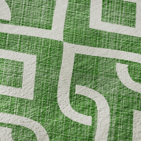 HomeRoots 5' X 8' Emerald & Ivory Geometric Washable Area Rug - Durable, Stain-Resistant & UV Protected Design 652493