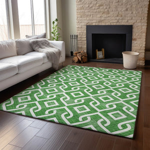 HomeRoots 5' X 8' Emerald & Ivory Geometric Washable Area Rug - Durable, Stain-Resistant & UV Protected Design 652493