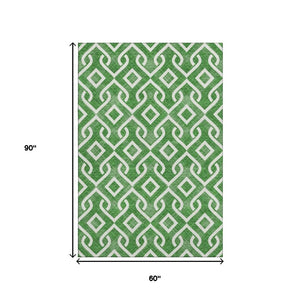 HomeRoots 5' X 8' Emerald & Ivory Geometric Washable Area Rug - Durable, Stain-Resistant & UV Protected Design 652493