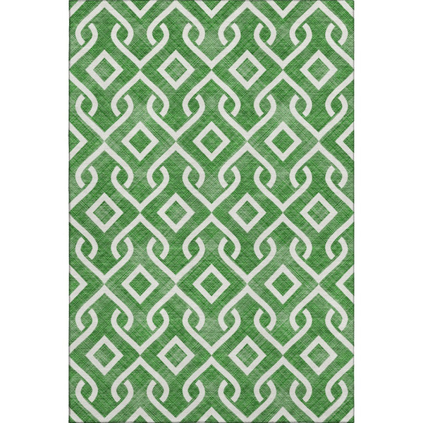 HomeRoots 8' X 10' Stylish Emerald & Ivory Geometric Area Rug - Washable, UV Protected, Perfect for Homes! 652495