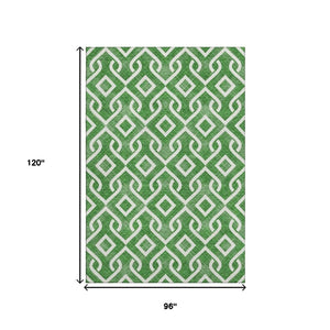 HomeRoots 8' X 10' Stylish Emerald & Ivory Geometric Area Rug - Washable, UV Protected, Perfect for Homes! 652495