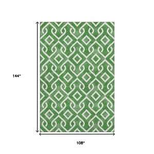 HomeRoots 9' X 12' Emerald & Ivory Geometric Area Rug - Washable, UV-Protected, Durable for Homes with Kids & Pets 652496