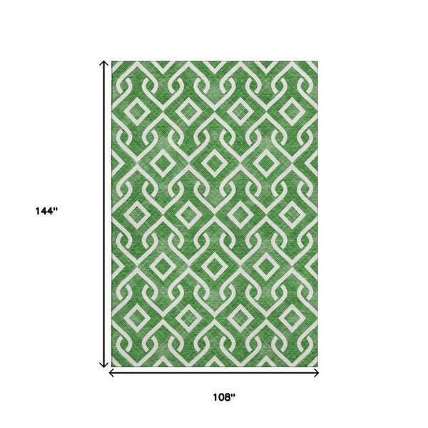 HomeRoots 9' X 12' Emerald & Ivory Geometric Area Rug - Washable, UV-Protected, Durable for Homes with Kids & Pets 652496