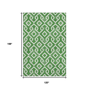 HomeRoots 10' X 14' Emerald Geometric Area Rug – Washable, UV Protected, Stain-Resistant for Modern Spaces 652497