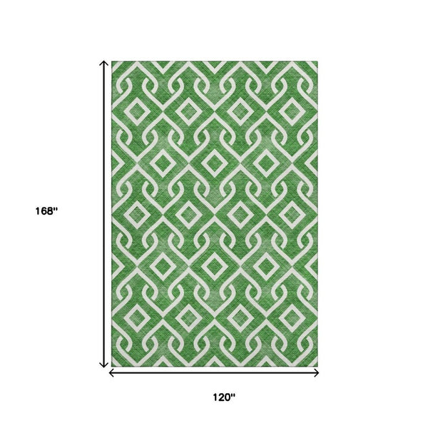 HomeRoots 10' X 14' Emerald Geometric Area Rug – Washable, UV Protected, Stain-Resistant for Modern Spaces 652497
