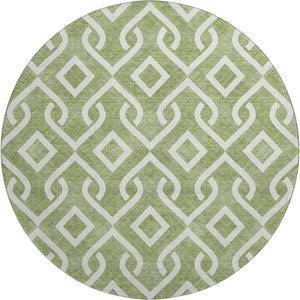 HomeRoots 8' Green and Ivory Geometric Round Rug - Washable, UV-Protected, Stylish for Living Spaces & Patios 652500