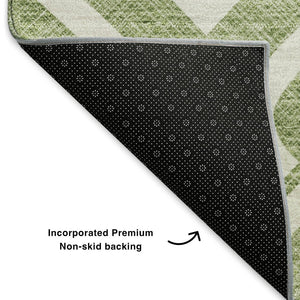 HomeRoots 8' Green and Ivory Geometric Round Rug - Washable, UV-Protected, Stylish for Living Spaces & Patios 652500