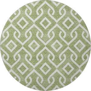 HomeRoots 8' Green and Ivory Geometric Round Rug - Washable, UV-Protected, Stylish for Living Spaces & Patios 652500