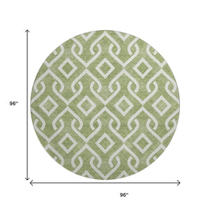 HomeRoots 8' Green and Ivory Geometric Round Rug - Washable, UV-Protected, Stylish for Living Spaces & Patios 652500