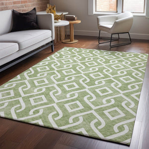 HomeRoots 8' X 10' Green & Ivory Geometric Washable Area Rug - Stylish, Stain-Resistant, UV Protected Design 652501