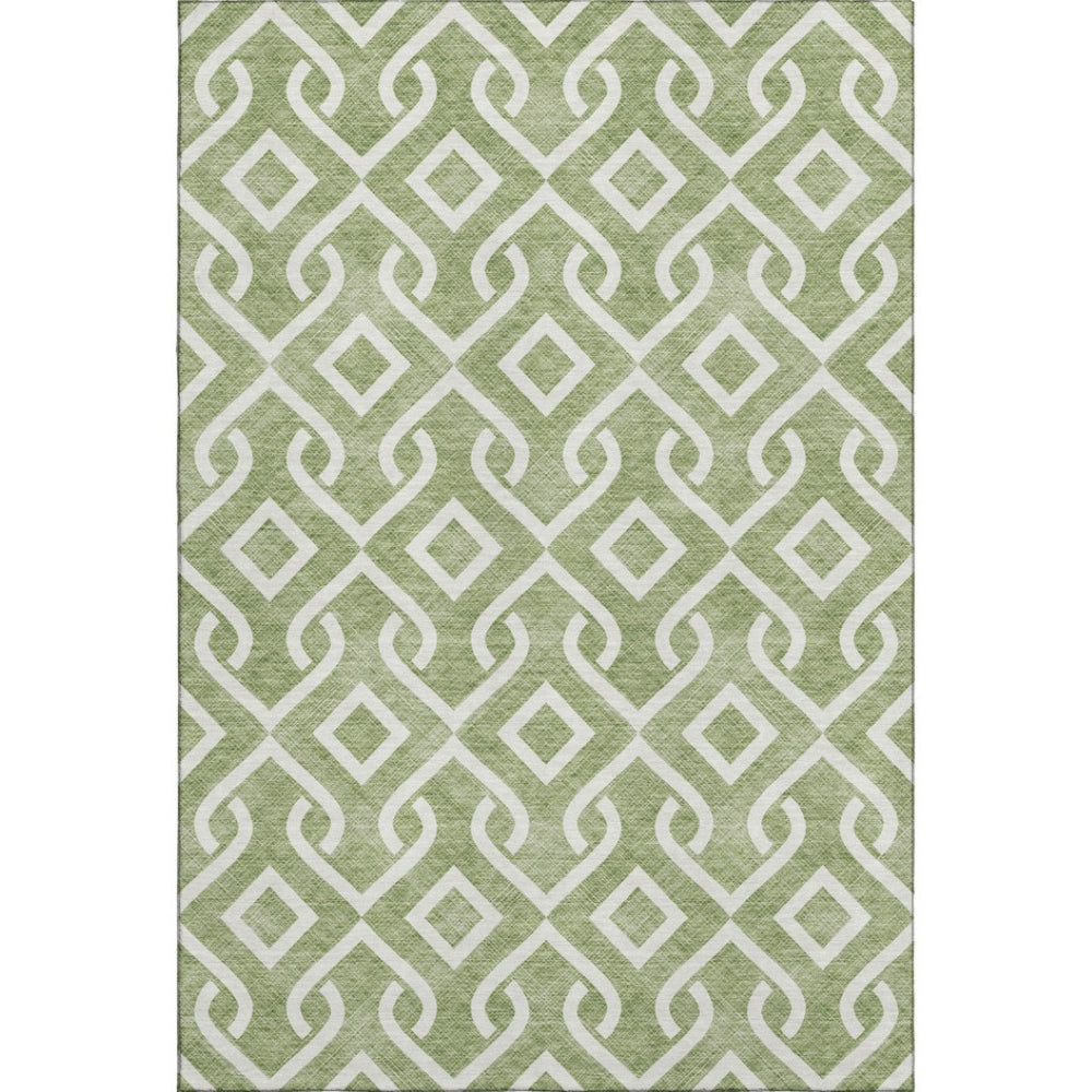 HomeRoots 8' X 10' Green & Ivory Geometric Washable Area Rug - Stylish, Stain-Resistant, UV Protected Design 652501