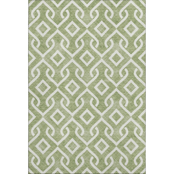 HomeRoots 8' X 10' Green & Ivory Geometric Washable Area Rug - Stylish, Stain-Resistant, UV Protected Design 652501