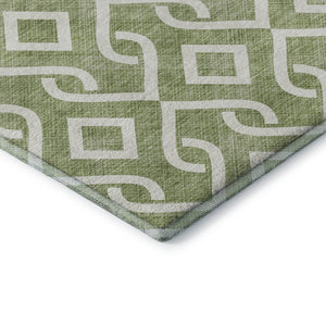 HomeRoots 8' X 10' Green & Ivory Geometric Washable Area Rug - Stylish, Stain-Resistant, UV Protected Design 652501