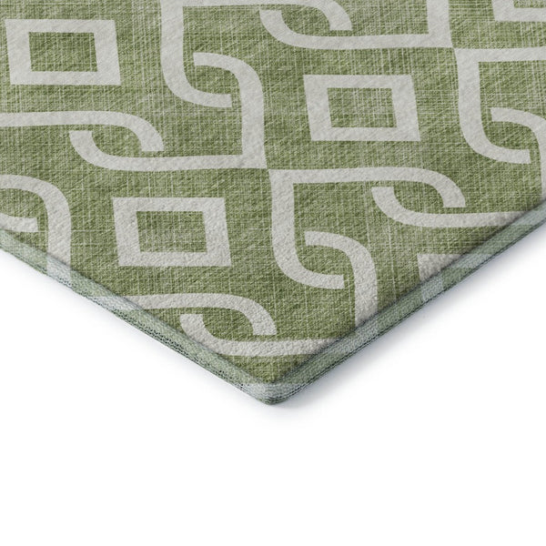 HomeRoots 8' X 10' Green & Ivory Geometric Washable Area Rug - Stylish, Stain-Resistant, UV Protected Design 652501