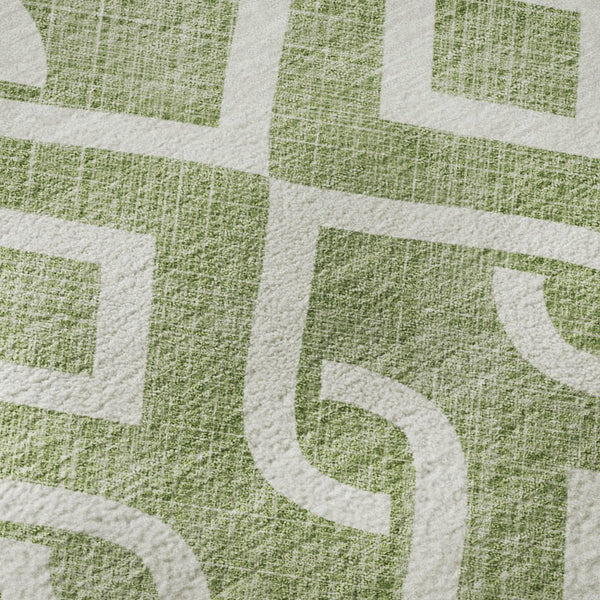 HomeRoots 8' X 10' Green & Ivory Geometric Washable Area Rug - Stylish, Stain-Resistant, UV Protected Design 652501