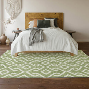 HomeRoots 8' X 10' Green & Ivory Geometric Washable Area Rug - Stylish, Stain-Resistant, UV Protected Design 652501