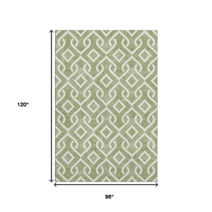 HomeRoots 8' X 10' Green & Ivory Geometric Washable Area Rug - Stylish, Stain-Resistant, UV Protected Design 652501