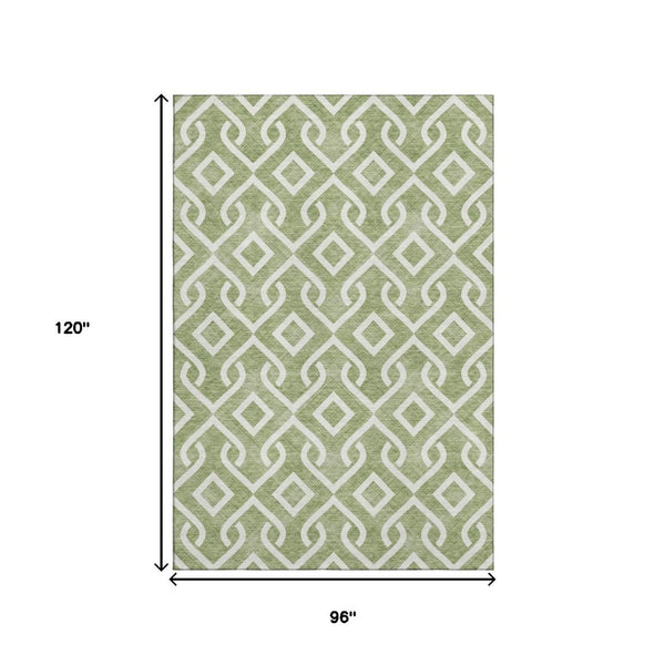 HomeRoots 8' X 10' Green & Ivory Geometric Washable Area Rug - Stylish, Stain-Resistant, UV Protected Design 652501