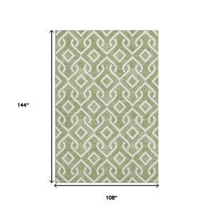 HomeRoots 9' X 12' Green & Ivory Geometric Washable Area Rug - Stain Resistant, UV Protected for High Traffic Areas 652502