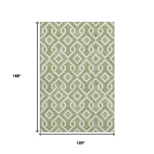 HomeRoots 10' X 14' Washable Green & Ivory Geometric Area Rug with UV Protection - Durable, Stylish, Easy Care! 652503