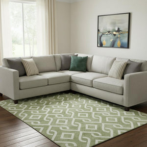 HomeRoots 10' X 14' Washable Green & Ivory Geometric Area Rug with UV Protection - Durable, Stylish, Easy Care! 652503