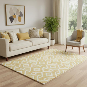 HomeRoots 5' X 8' Gold And Ivory Geometric Area Rug – Durable, Washable, UV Protected for Modern Spaces! 652505
