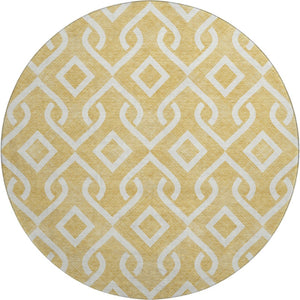 HomeRoots 8' Gold and Ivory Geometric Round Rug - Washable, UV Protected, Stain-Resistant for Modern Homes 652506