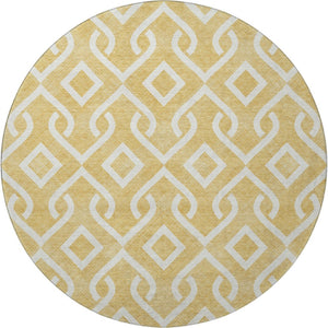 HomeRoots 8' Gold and Ivory Geometric Round Rug - Washable, UV Protected, Stain-Resistant for Modern Homes 652506