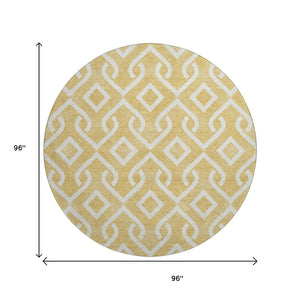 HomeRoots 8' Gold and Ivory Geometric Round Rug - Washable, UV Protected, Stain-Resistant for Modern Homes 652506