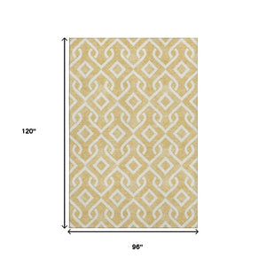 HomeRoots 8' X 10' Gold & Ivory Geometric Washable Area Rug - Durable, Stain-Resistant, UV Protected Style! 652507