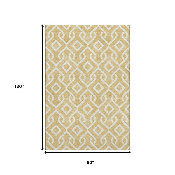 HomeRoots 8' X 10' Gold & Ivory Geometric Washable Area Rug - Durable, Stain-Resistant, UV Protected Style! 652507