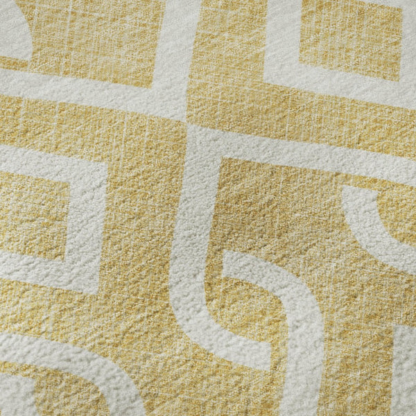 HomeRoots 8' X 10' Gold & Ivory Geometric Washable Area Rug - Durable, Stain-Resistant, UV Protected Style! 652507