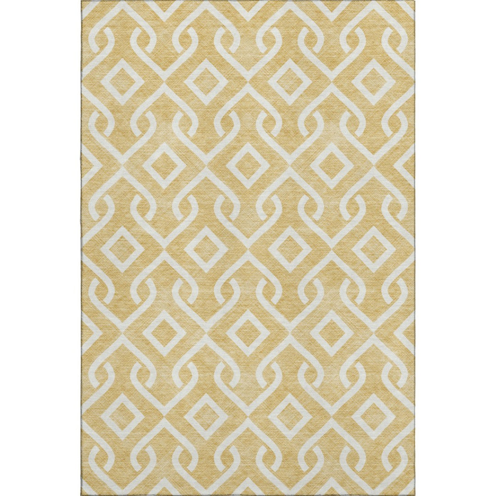 HomeRoots 9' X 12' Gold & Ivory Geometric Washable Area Rug - UV Protected, Stain Resistant, Ideal for Families 652508