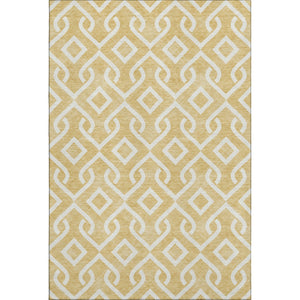 HomeRoots 10' X 14' Gold And Ivory Geometric Area Rug - Washable, Stain-Resistant, UV Protected for Durability 652509