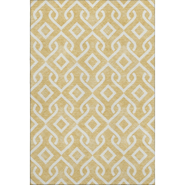 HomeRoots 10' X 14' Gold And Ivory Geometric Area Rug - Washable, Stain-Resistant, UV Protected for Durability 652509