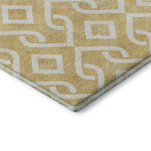 HomeRoots 10' X 14' Gold And Ivory Geometric Area Rug - Washable, Stain-Resistant, UV Protected for Durability 652509