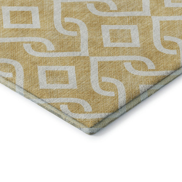 HomeRoots 10' X 14' Gold And Ivory Geometric Area Rug - Washable, Stain-Resistant, UV Protected for Durability 652509