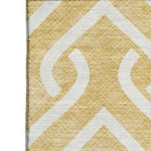 HomeRoots 10' X 14' Gold And Ivory Geometric Area Rug - Washable, Stain-Resistant, UV Protected for Durability 652509